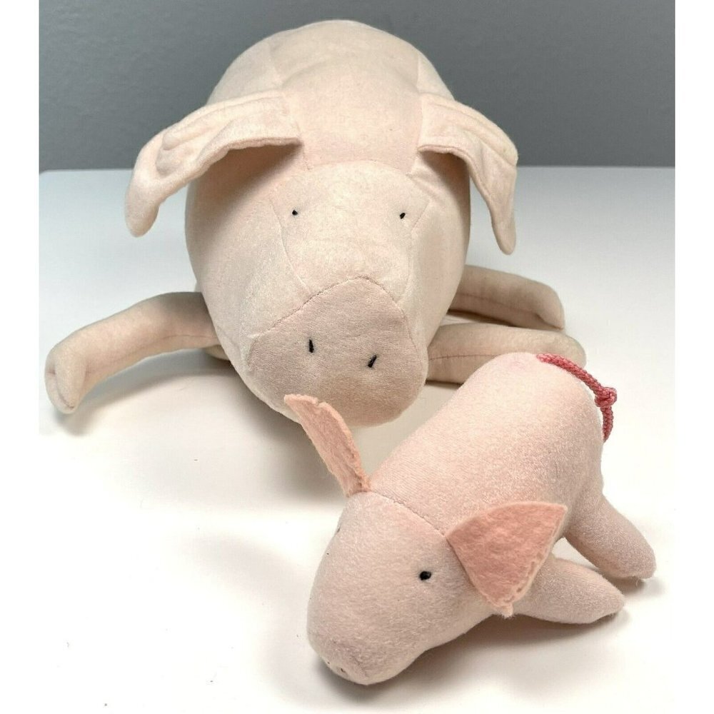 VTG 1978 Freemountain Toys Vegimals Plush Stuffed 14" PIG & PIGLET Toy RARE HTF